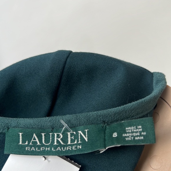 LAUREN Ralph Lauren Ruched Long Sleeve Sheath Dres size 8 Pine Green Faux Suede - Picture 7 of 8
